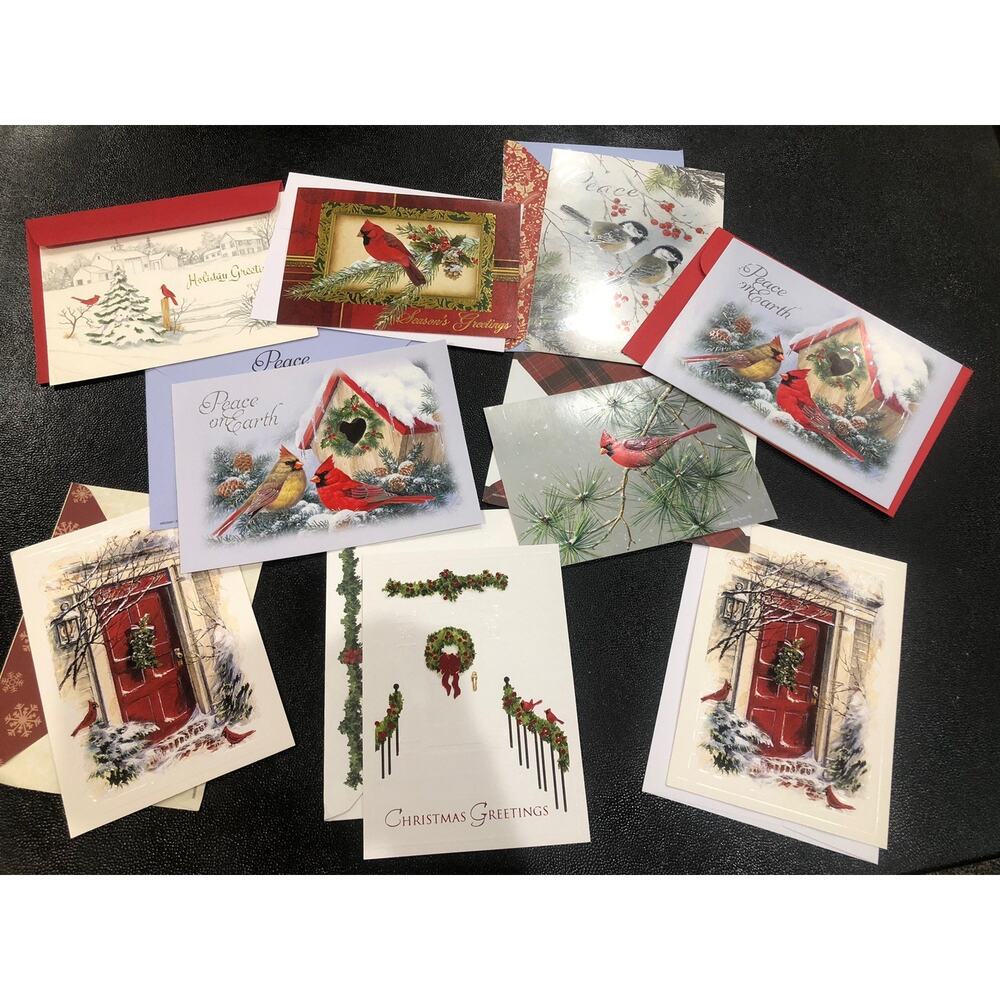 9 VTG Foil Embossed Cardinals Christmas greeting Card With envelopes Some Match